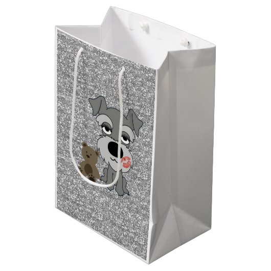 Schnauzer-Geschenk-Tasche Mittlere Geschenktüte (Vorderseite Schrägansicht)