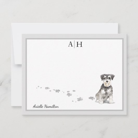 Schnauzer Grau Border Monogram Personalisiert Mitteilungskarte (Vorderseite)