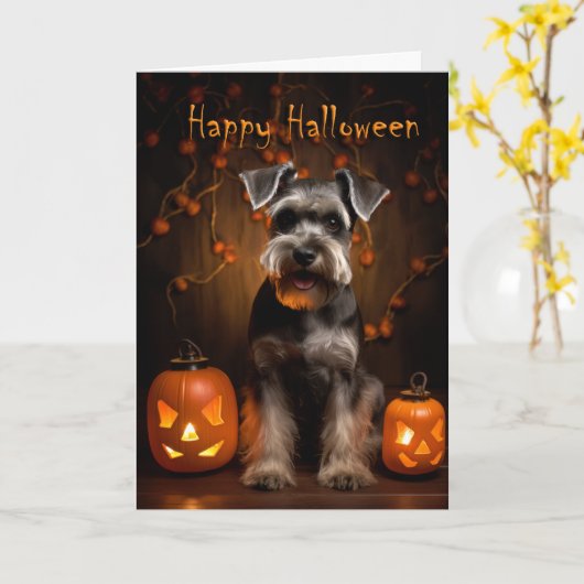 Schnauzer Halloween Karte (Gelbe Blume)