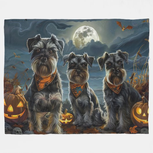 Schnauzer Halloween Spooky Fleecedecke (Vorderseite (Horizontal))
