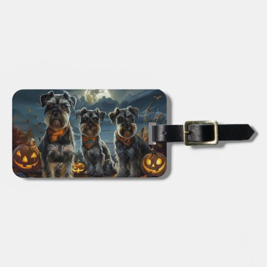 Schnauzer Halloween Spooky Gepäckanhänger (Vorderseite horizontal)