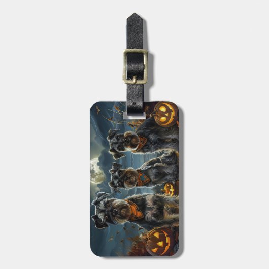 Schnauzer Halloween Spooky Gepäckanhänger (Vorderseite vertikal)