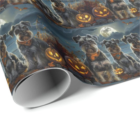 Schnauzer Halloween Spooky Geschenkpapier (Rolleneckpunkt)
