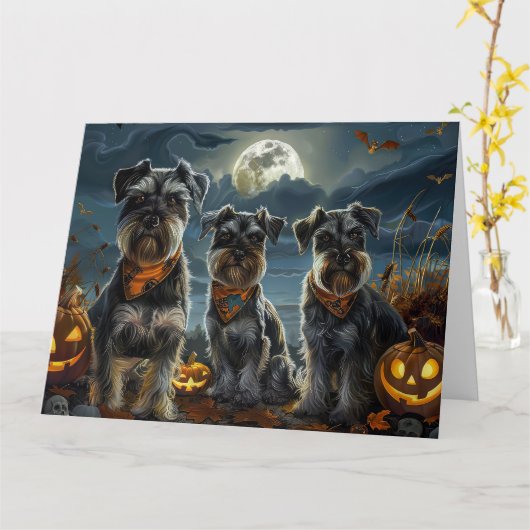 Schnauzer Halloween Spooky Karte (Gelbe Blume)
