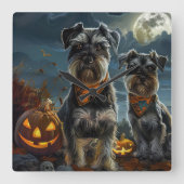 Schnauzer Halloween Spooky Quadratische Wanduhr (Vorderseite)
