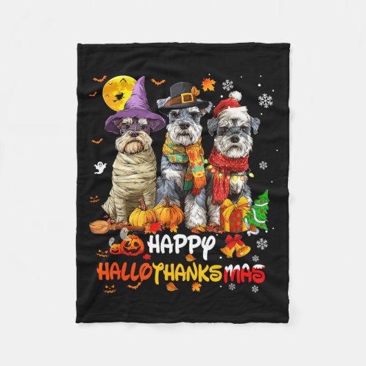 Schnauzer Happy Hallothanksmas Dog Lover Christmas Fleecedecke (Vorderseite)