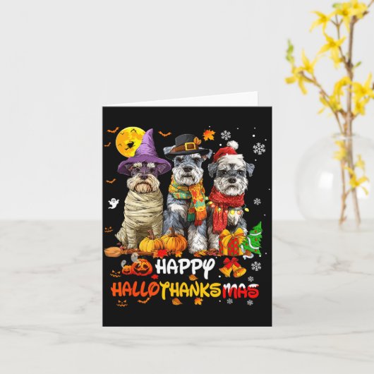 Schnauzer Happy Hallothanksmas Dog Lover Christmas Karte (Gelbe Blume)