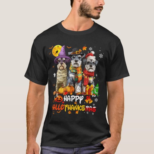 Schnauzer Happy Hallothanksmas Dog Lover Christmas T-Shirt (Vorderseite)