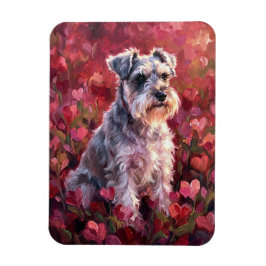 Schnauzer Heart Shaped Wildflowers Flexible Magnet