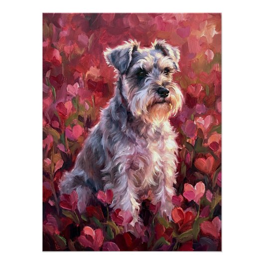 Schnauzer Heart Shaped Wildflowers Poster (Vorderseite)