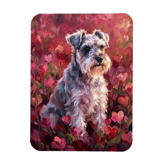 Schnauzer Herzförmige Wildblumen Flexibel Magnet (Vertikal)