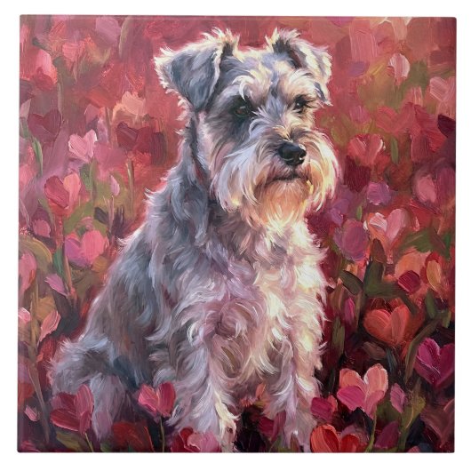 Schnauzer Herzförmige Wildblumen Fliese (Vorderseite)