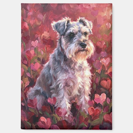 Schnauzer Herzförmige Wildblumen Magnet (Vorderseite)