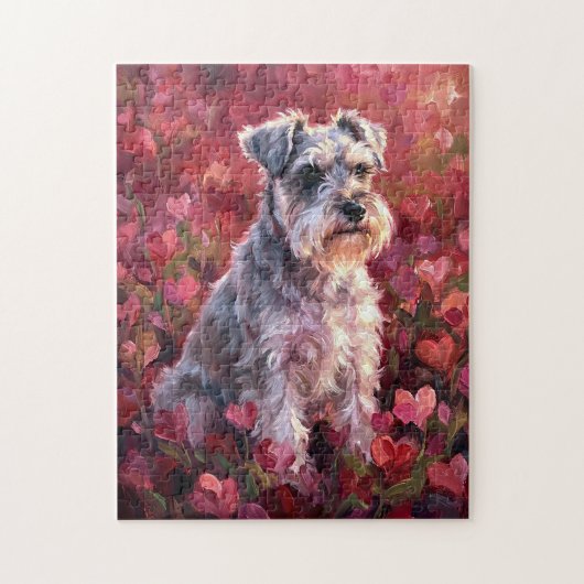 Schnauzer Herzförmige Wildblumen Puzzle (Vertikal)
