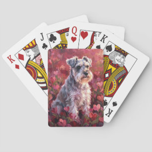 Schnauzer Herzförmige Wildblumen Spielkarten