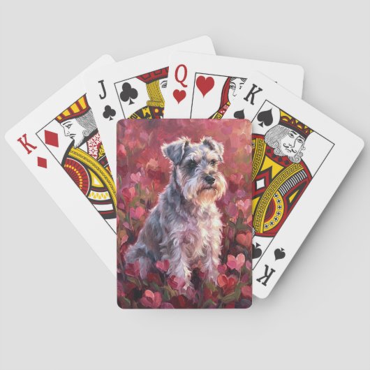 Schnauzer Herzförmige Wildblumen Spielkarten (Rückseite)