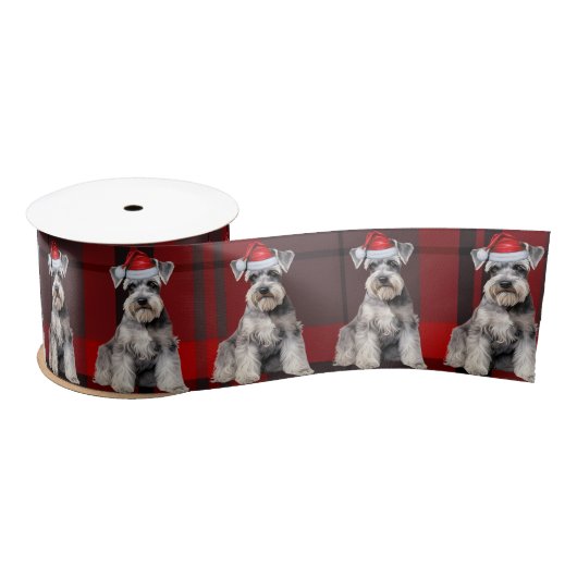 Schnauzer Holiday Red Plaid Funny Dog Christmas Satinband (Spule)