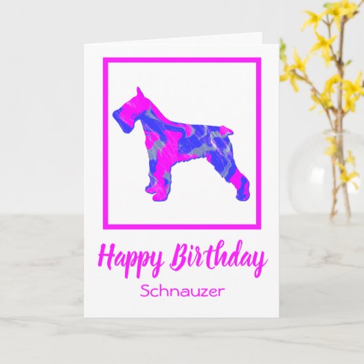 Schnauzer Hot Pink Silhouette Hund Funny Birthday Karte (Gelbe Blume)