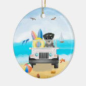 Schnauzer Hund Driving on Beach Keramik Ornament (Links)