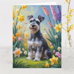 Schnauzer-Hund-Frühlingsblumen-Gemälde Karte