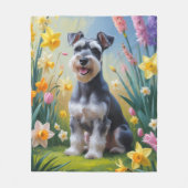 Schnauzer-Hund-Frühlingsblumen-Malerei Fleecedecke (Vorderseite)