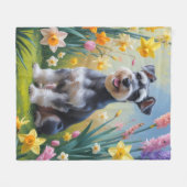 Schnauzer-Hund-Frühlingsblumen-Malerei Fleecedecke (Vorderseite (Horizontal))