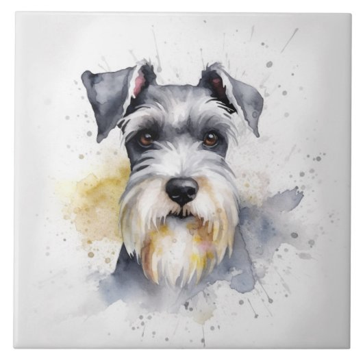 Schnauzer Hund, Haustier Aquarell Fliese (Vorderseite)