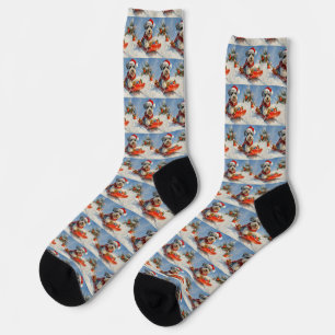 Schnauzer-Hund im Schlitten Lass es schneien Weihn Socken