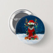 Schnauzer Hund im Schnee mit Weihnachtsgeschenken Button (Vorne & Hinten)