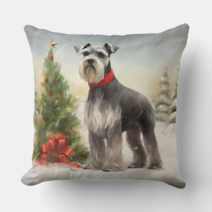 Schnauzer-Hund im Schnee Weihnachten Kissen