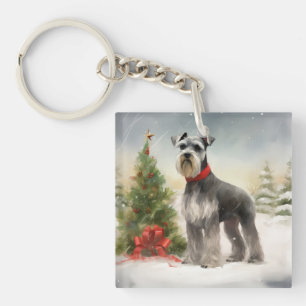 Schnauzer Hund im Schnee Weihnachten Schlüsselanhänger