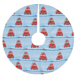 Schnauzer Hund in Auto mit dem Weihnachtsmann Polyester Weihnachtsbaumdecke