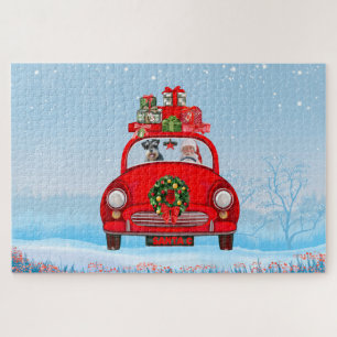 Schnauzer Hund in Auto mit dem Weihnachtsmann Puzzle