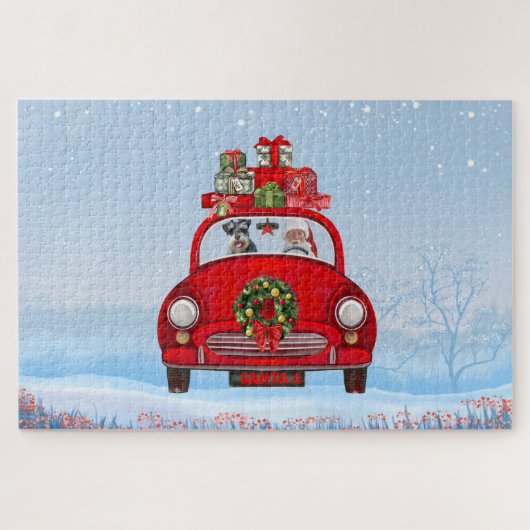 Schnauzer Hund in Auto mit dem Weihnachtsmann Puzzle (Horizontal)