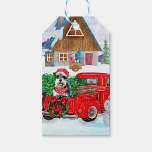 Schnauzer Hund in Weihnachten LKW Schnee Geschenkanhänger