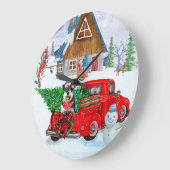 Schnauzer Hund in Weihnachten LKW Schnee Große Wanduhr (Winkel)