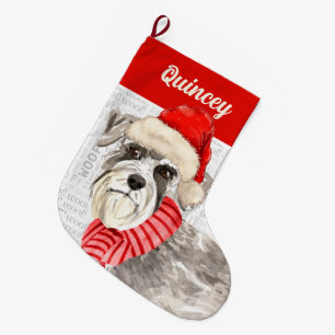 Schnauzer Hund mit Name Woof Hintergrund Großer Weihnachtsstrumpf