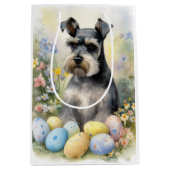 Schnauzer Hund mit Ostereier Urlaub Mittlere Geschenktüte (Vorderseite)