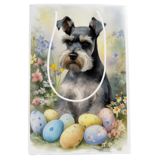 Schnauzer Hund mit Ostereier Urlaub Mittlere Geschenktüte (Vorderseite)