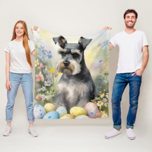 Schnauzer-Hund mit Ostereiern Feiertag Fleecedecke