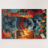 Schnauzer Hund mit Weihnachtsgeschenken Kamin Puzzle (Horizontal)