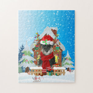 Schnauzer Hund mit Weihnachtsgeschenken Puzzle