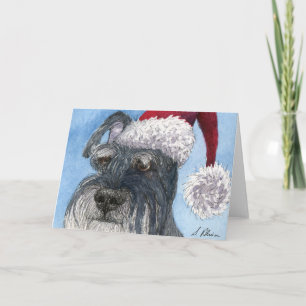 Schnauzer-Hund mit Weihnachtsmannmütze Feiertagskarte