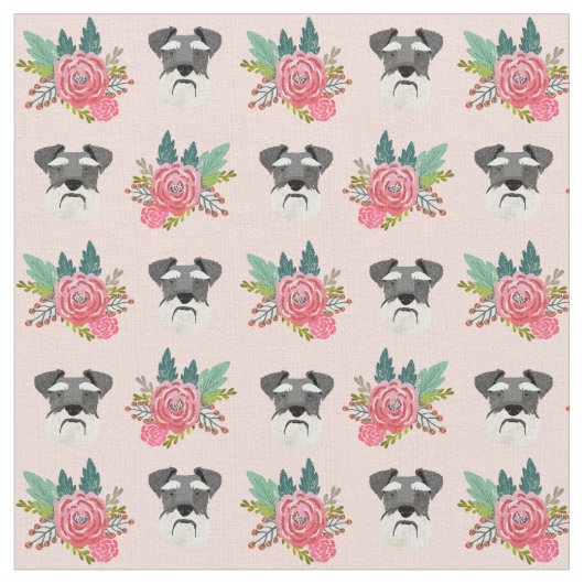 Schnauzer-Hund Rosa Blüten Stoff (Nahaufnahme)