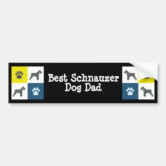 Schnauzer Hund Silhouette Gelb & Blau Grid Autoaufkleber (Vorne)