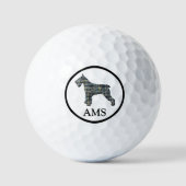 Schnauzer Hund Silhouette Gelb & Blau Grid Golfball (Vorderseite)