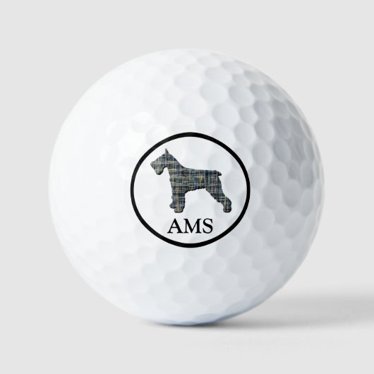 Schnauzer Hund Silhouette Gelb & Blau Grid Golfball (Vorderseite)