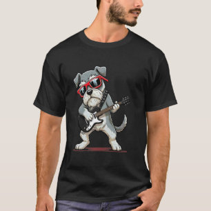 Schnauzer Hund spielt Bassgitarre Gitarrist Rocker T-Shirt