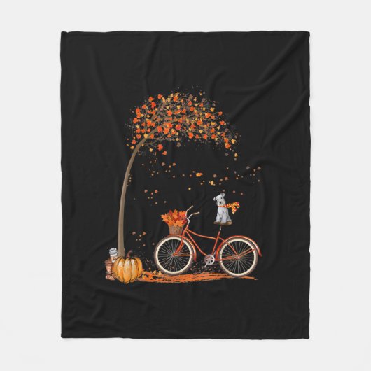 Schnauzer Hund und Pumpkins Fahrrad Herbstleaf Fleecedecke (Vorderseite)