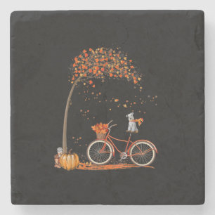 Schnauzer Hund und Pumpkins Fahrrad Herbstleaf Steinuntersetzer